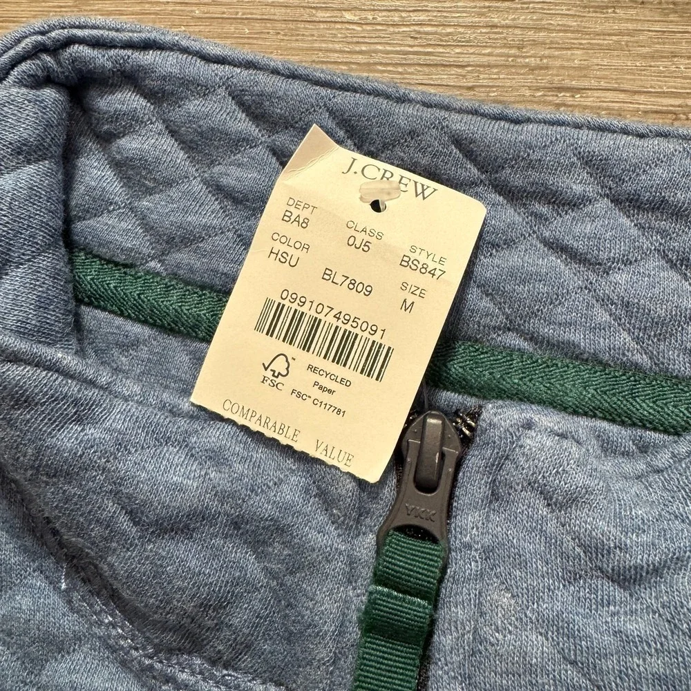 J Crew Sweater Mens Medium Blue Cotton Quilted Fleece Pullover 1/4 Zip BS847 New